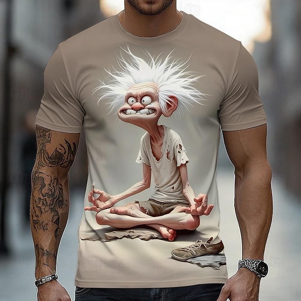 Summer Round Neck 3D Cartoon Grumpy Old Man Graphic Print Top Fashionable Casual Short Sleeved Men's T-shirts