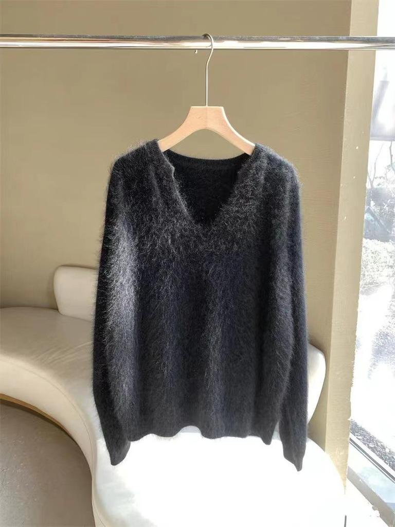 Women's Autumn & Winter Goose Yellow Mohair Sweater - Soft, High-Grade Mink Fleece, Cozy Lazy Style