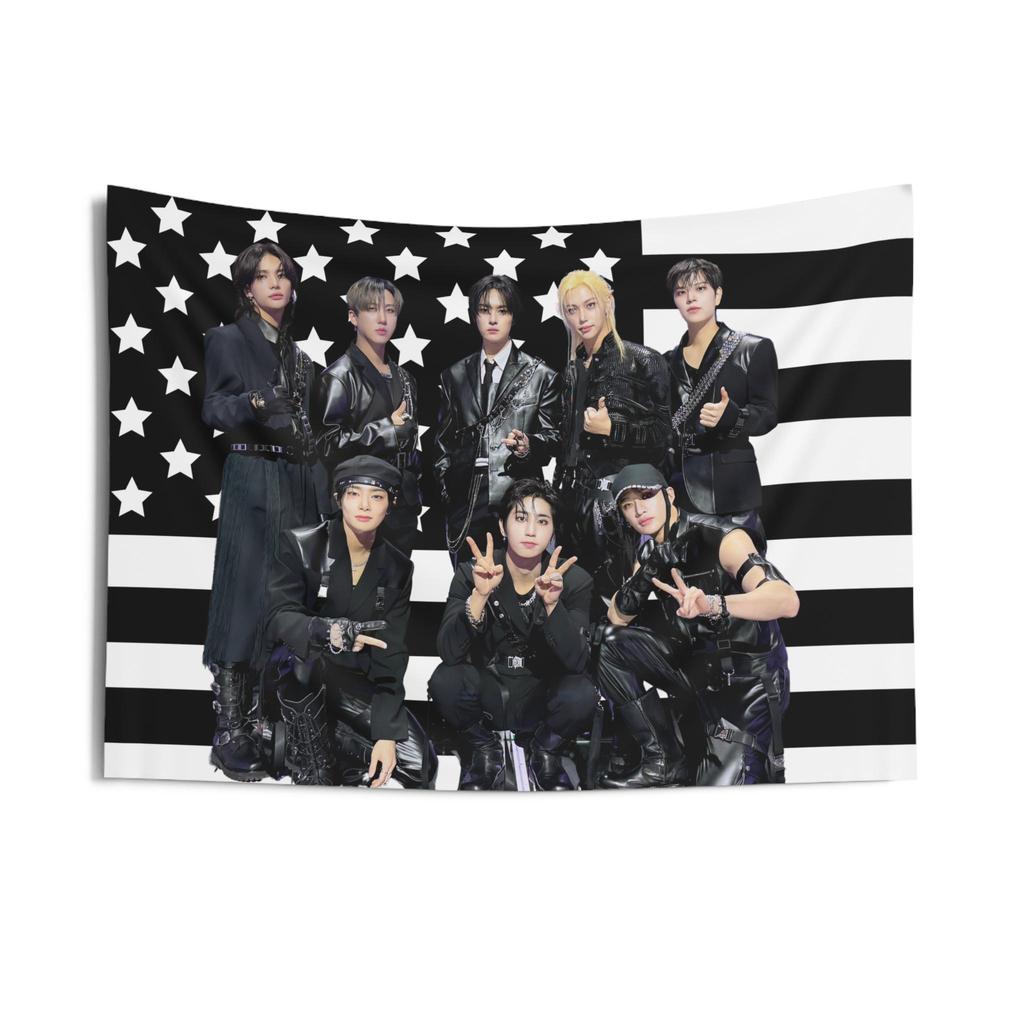 SKZ DominAte 2025 Tour Black American Flag Tapestry SKZ Ate Concert Banner Kpop Wall Decor Flat Print