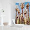 Giraffe Shower Curtain 180x180cm – Cartoon Orange Giraffes On Blue Sky Green Grass, Kids Bathroom Decor, 12 Hooks