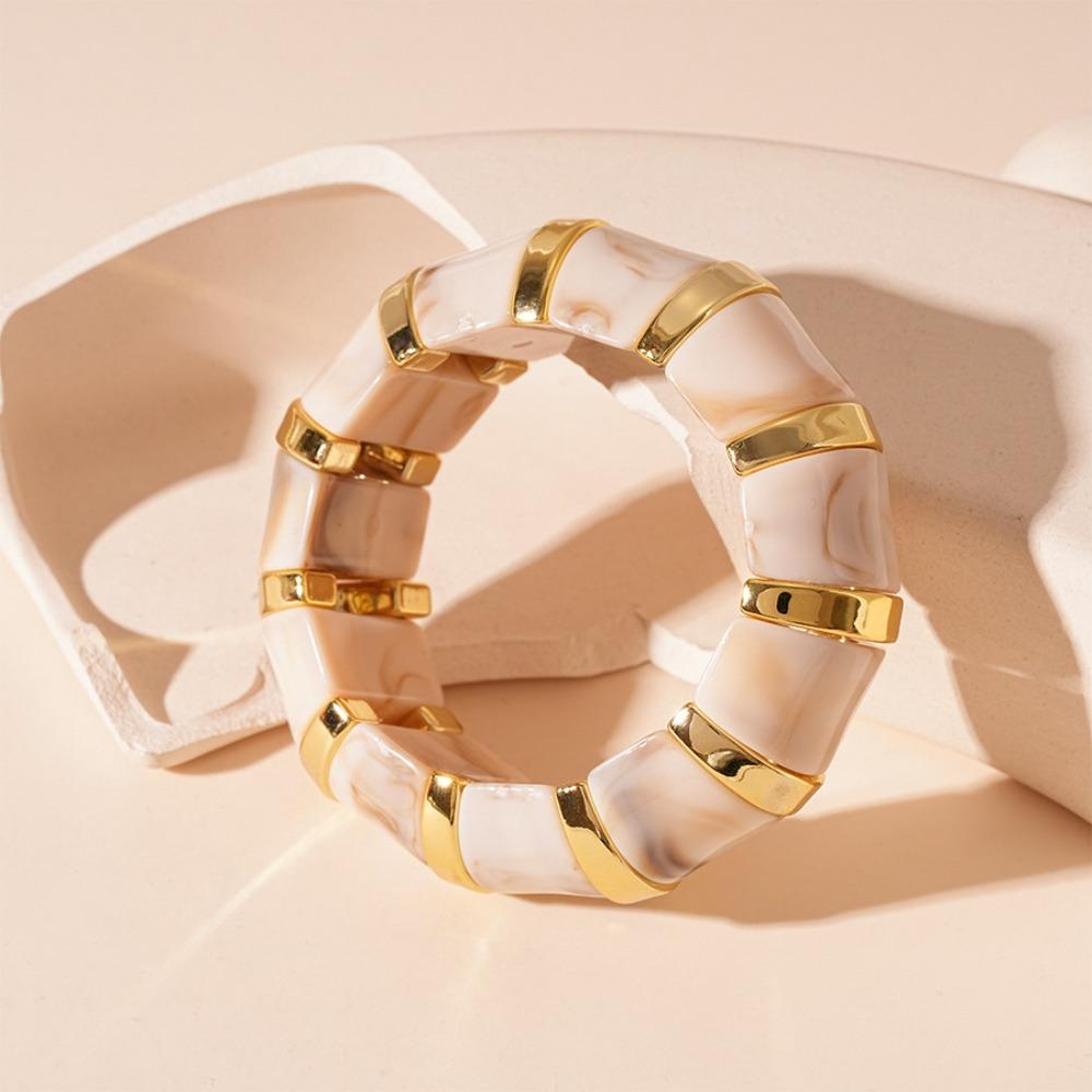 Bohemian Acrylic Cuff Charms Bracelet Hand Ring Geometric Bangle Elastic Wide Bracelet  Women