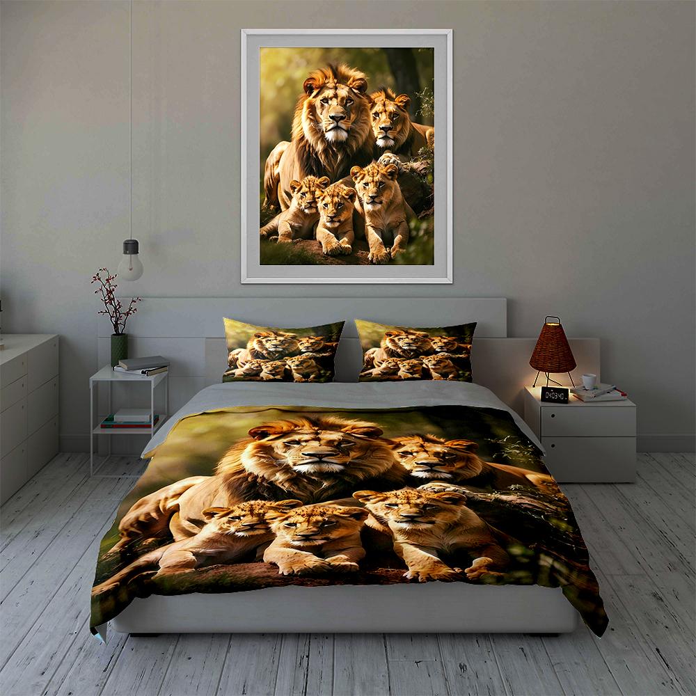 Lion family portrait. Bedding Duvet cover sets Duvet covers Pillowcases gifts (1 * Duvet Cover 2 * Pillowcases, without duvet insert)