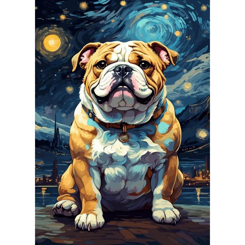 Funny Dogs Starry Night Van Gogh Canvas Painting Abstract Print Dog German Shepherd Bulldog Posters Wall Art Picture Home Dec 21X30CMNo Framed