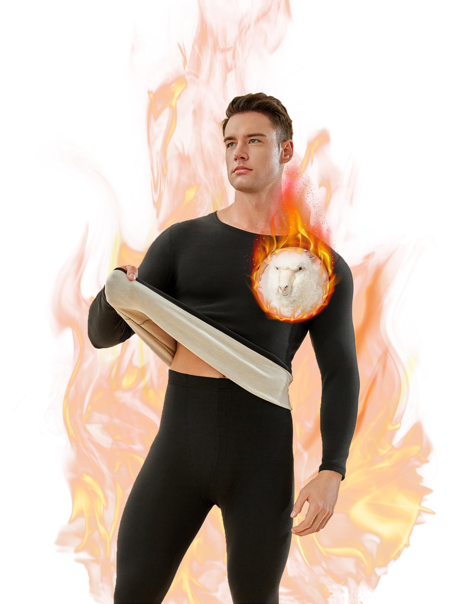 

QulbltX Чоловіча тепла спідня білизна [Для холодної погоди, Відводить вологу, Тепла, Еластична] Сорочка з довгим рукавом Heattech, Комплект з верхньої та нижньої частини з відкритим передом, Lon