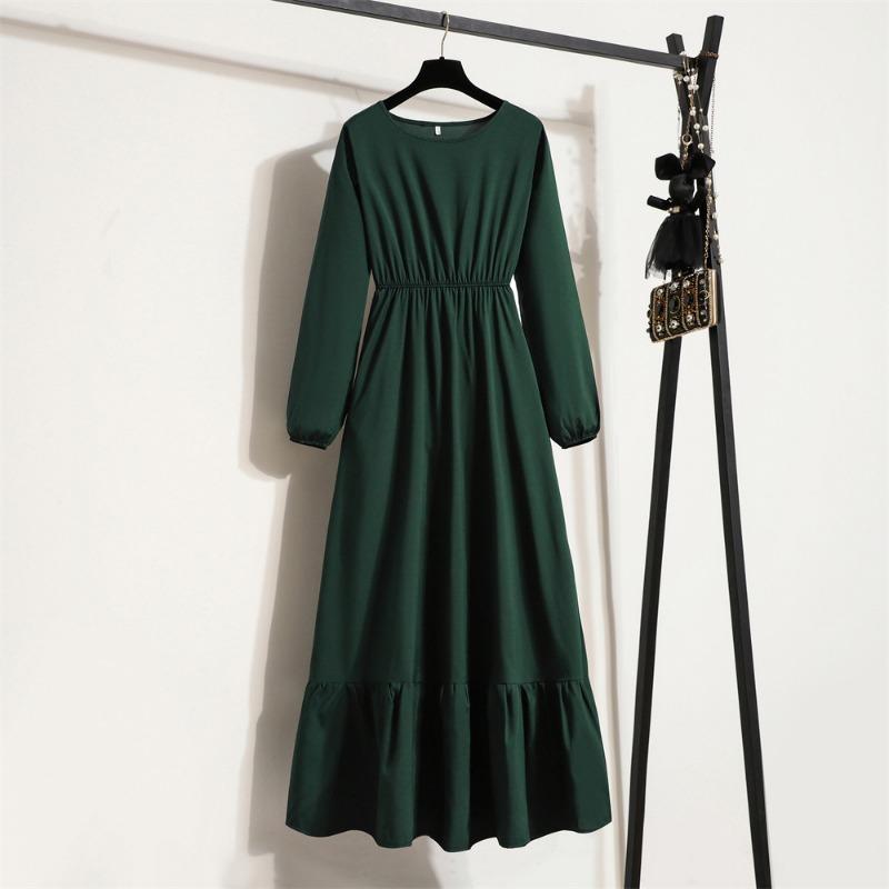Fashion Long Sleeve Floral Printed Chiffon Dress Women Elegant Loose A-line Casual Long Dress Female High Waist Ruffled Office Lady Dress 1030