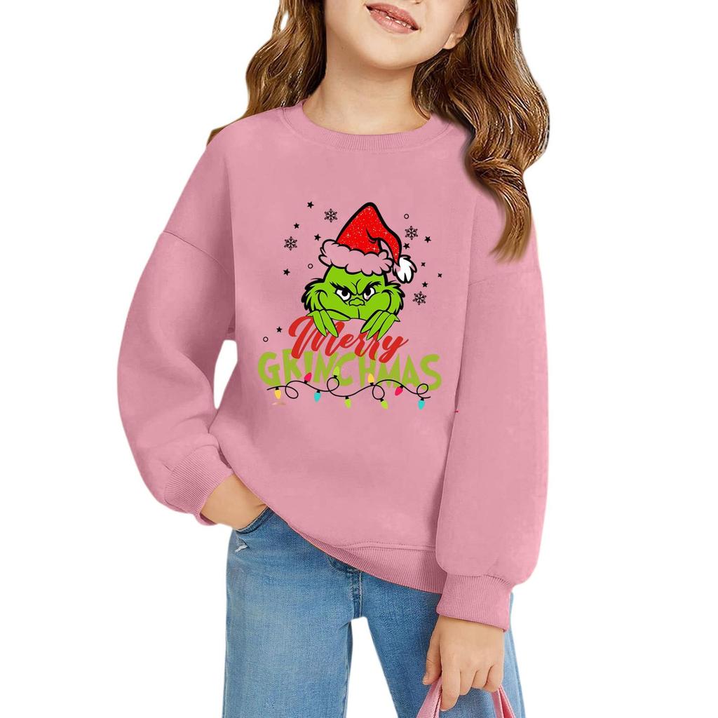 Pulovere de Crăciun pentru fete cu gât rotund pentru copii, topuri imprimate pentru bebeluși