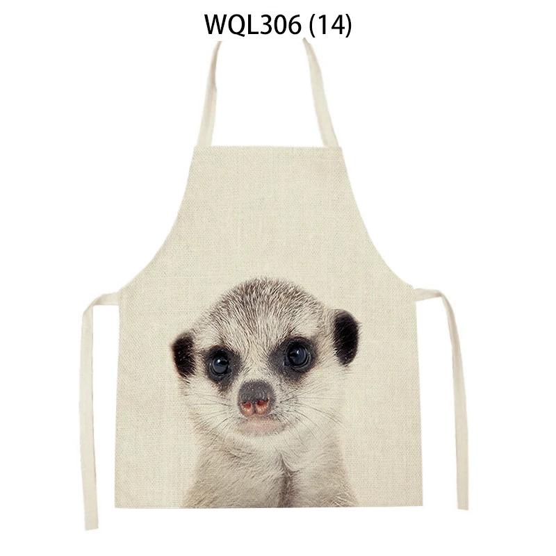 Cartoon Rabbit Deer Bear Print Kitchen Apron Women Men Sleeveless Linen Cooking Apron Home Cleaning Pinafore Baking Accessories