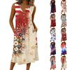Sleeveless V Neck Button Front Midi Dress with and Floral Print Casual Loose Fit Summer Sundress with Pockets