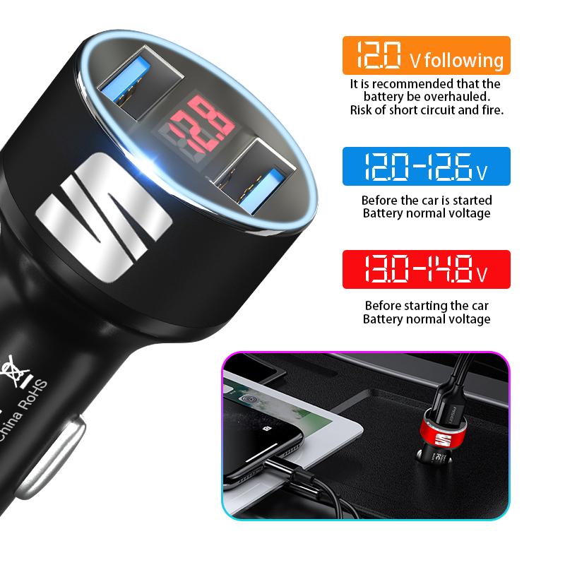 Car Charger 2 USB Ports Fast Charging Digital Display Car Accessories For SEAT Arona Ateca Tarraco Minimo IBL EL-BORN LEON