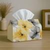 2D Flat,1pc Yellow Grey Floral Tissue Box - Multi-functional Napkin Dispenser, Made of Durable Polyester, Decorated with Watercolor Flowers Abstract, 