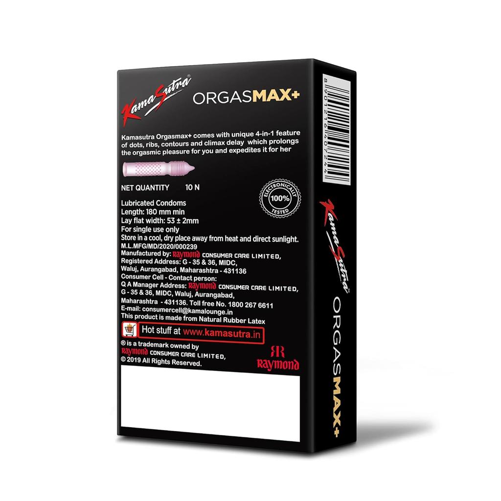 KamaSutra Orgasmax+ Condom for Men | Dotted | Ribbed |Contoured | Combo Pack of 10