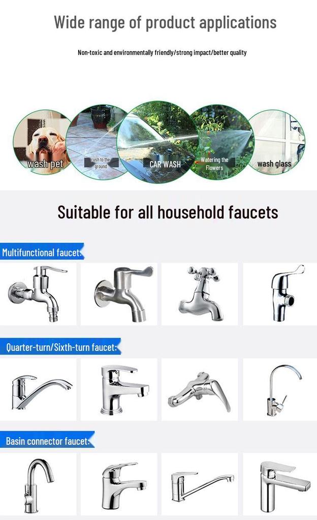 3x Telescopic High-Pressure Water Hose with 8-Function Nozzle for Car Wash and Garden Watering