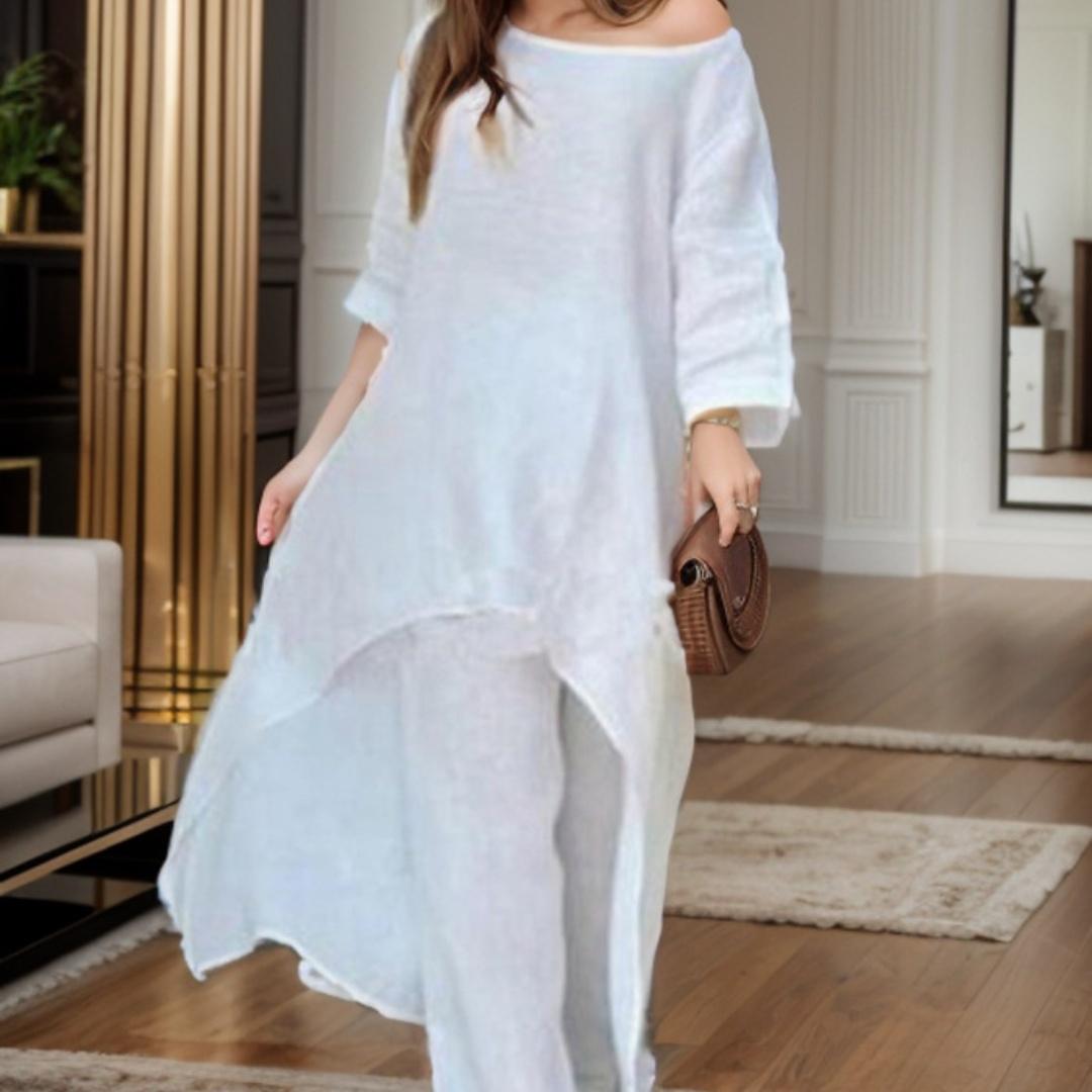 

Tooxika, новый топ с длинными рукавами нестандартной формы из хлопка и льна, широкие брюки, повседневный однотонный комплект XXXL