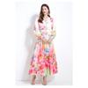 Spring Autumn Women V-neck Single Breasted Print Long Maxi Holiday Beach Dresses