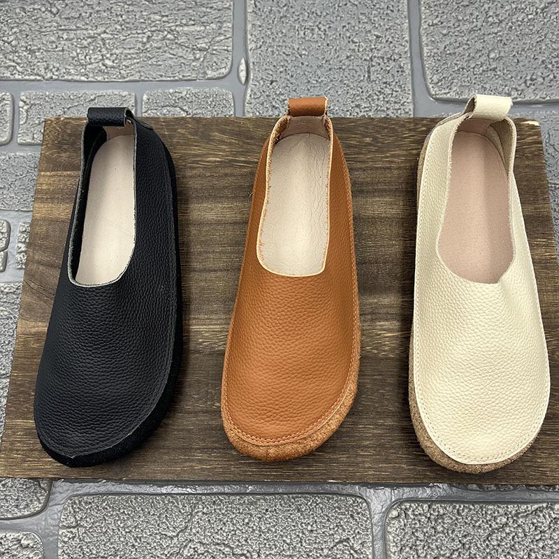 Bodis Genuine Leather Handmade Women's Versatile Soft Sole Flats - Comfortable Vintage Shoes