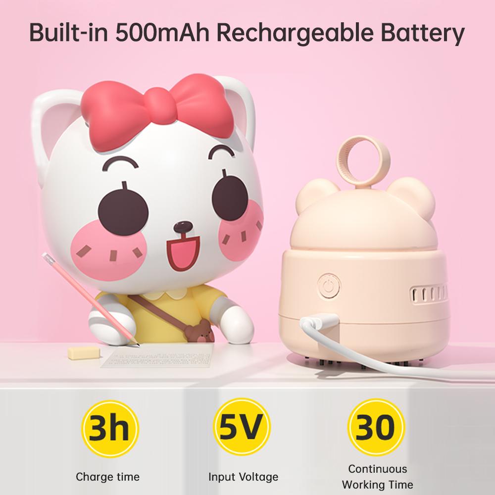 Mini Desktop Vacuum Cleaner Cute Table Dust Sweeper Cartoon Vacuum Rechargeable Battery for Cleaning Dust Crumbs Hairs Scraps