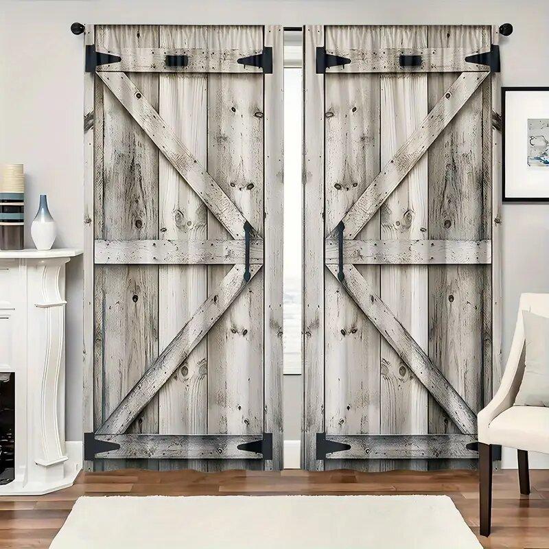 Retro Wooden Door Pattern Printed Curtains Christmas Decorations Bedroom Living Room Home Decoration Curtain For Area Made Of Polyester