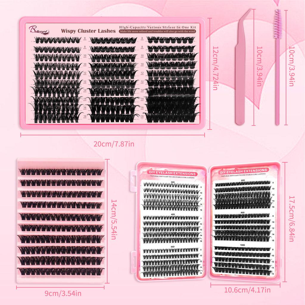 Temudiy Eyelash Extension 80D Cluster D-Type Curl Mixed False Eyelash Tool Set