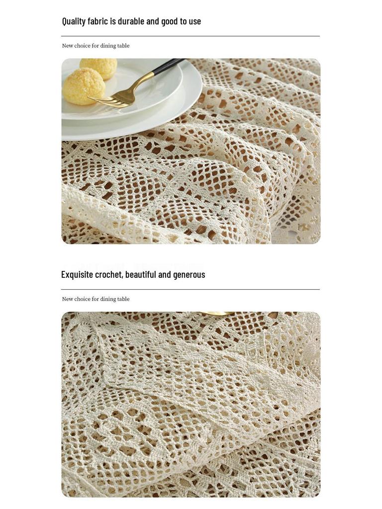 Beige Retro Crochet Square Cotton Tablecloth & Mat Set