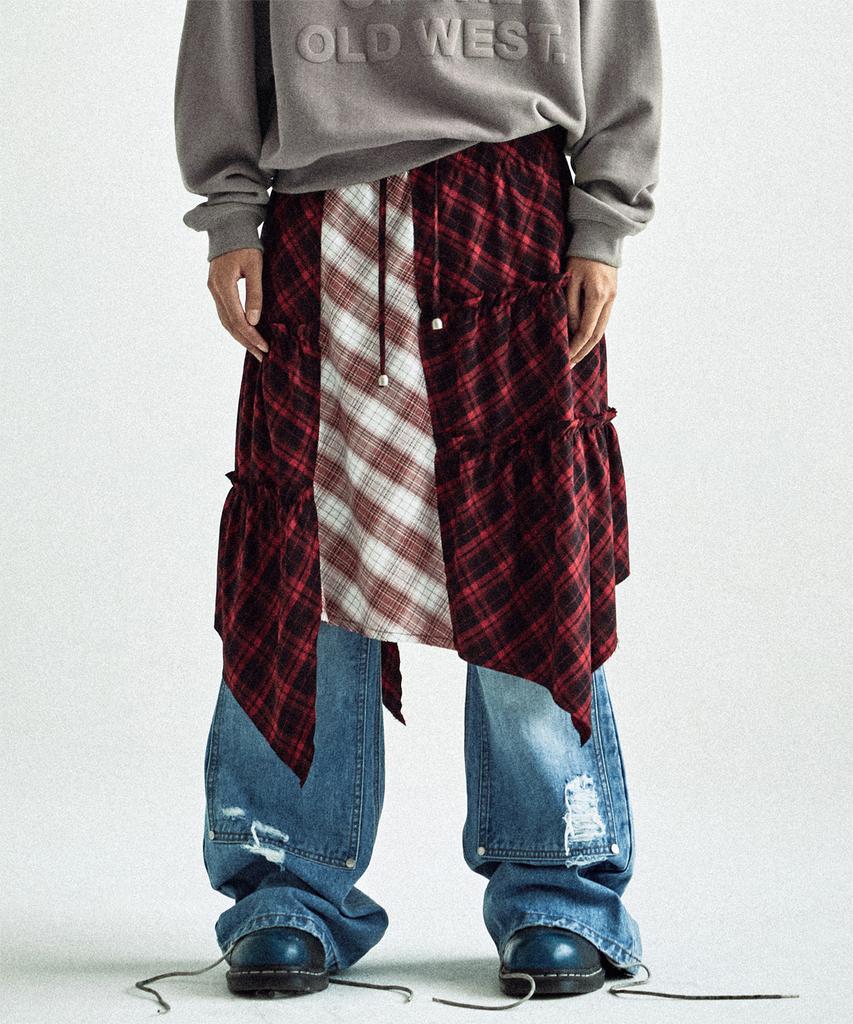 The Vinyl House Unbalance Layered Check Skirt (W) Red