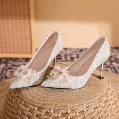 Chaussures à talons aiguilles pointus de style nouveau, grandes tailles et largeurs, chaussures simples en cristal pour mariage