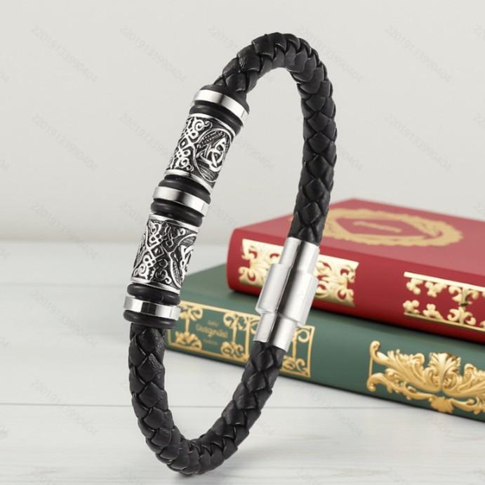 Vintage Viking Style Engraved PU Leather Bracelet Men's Wristband Accessory