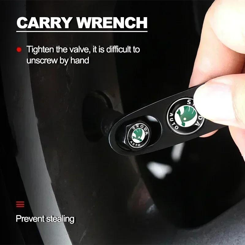 2026 Hot Car Wheel Tire Valve Stems Cap With Keychain Keyring Badge For Skoda Fabia Octavia Karoq Kodiaq Kamiq Superb GT Car Acc