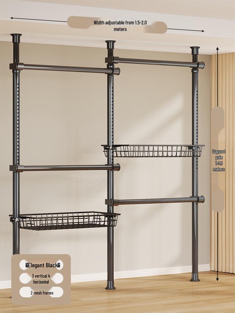Floor-Standing Clothes Rack: Bedroom Hanger, Retractable Drying Rod, Coat & Hat Rack.
