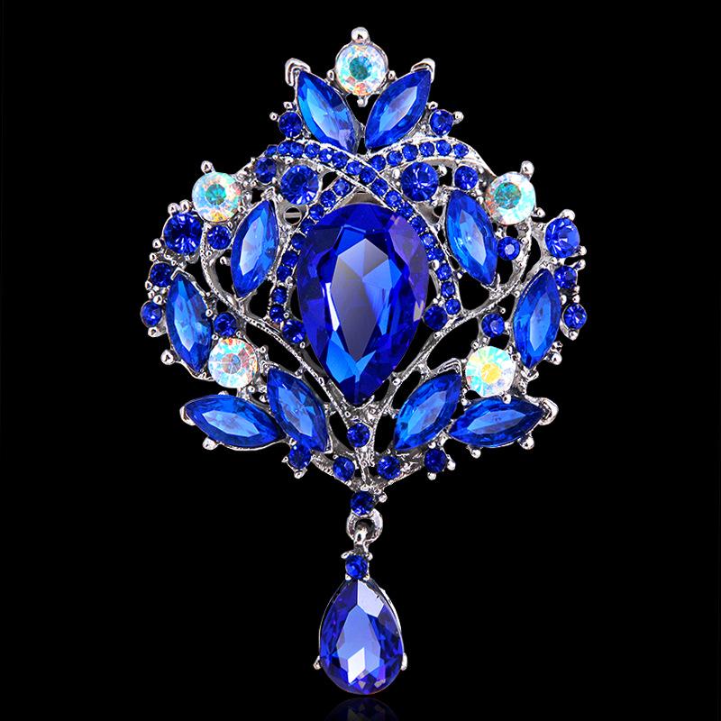 Shiny Crystal Teardrop Brooch Crown Romantic Wedding Party Pin Jewelry Gift