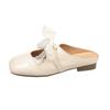French Beautiful Bag Head Half Slippers Women's Outer Wear 2025 Spring and Summer New Low-heeled Lace Bow Mary Jane Sandals