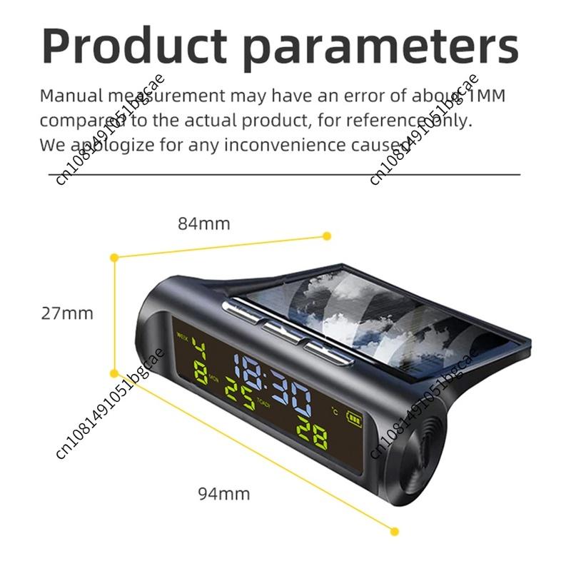 Solar Powered Car Digital Clock Thermometer Auto On Off Dashboard Time Date Temperature Monitor Long Standby for Vehicles