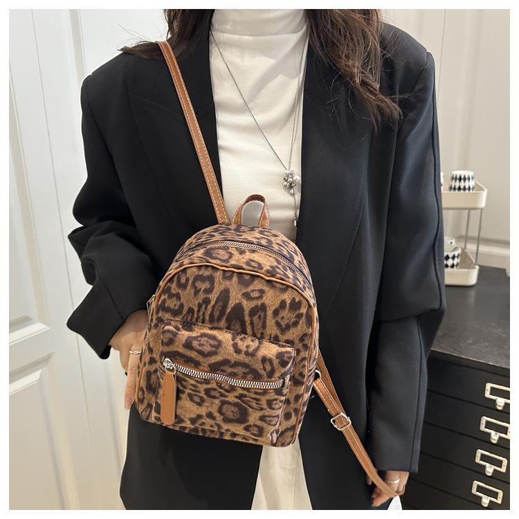 Leopard Print Faux Suede Backpack for Women Cute Cartoon Shoulder Bag