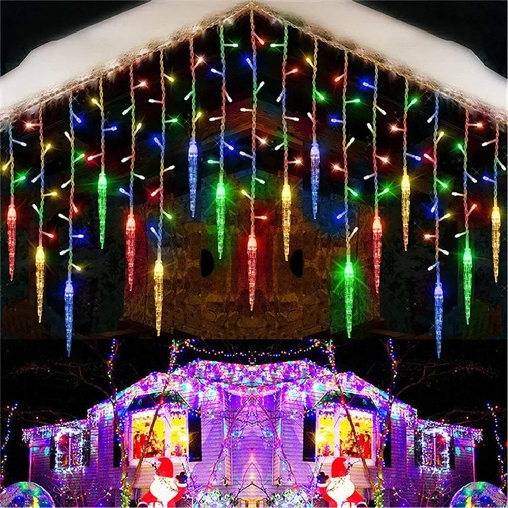 EU Plug Outdoor Light Garland for Home Garden Party DecorationLED Snowflake Curtain Icicle Fairy String Lights Christmas Lights