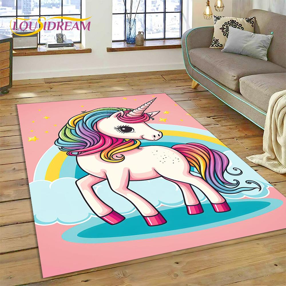 Cartone Animato Carino Unicorno Ragazza Regalo Tappeto Tappetino per Casa Soggiorno Camera da Letto Divano Zerbino Decorazione, Tappeto Area Gioco Bambini Tappetino Antiscivolo