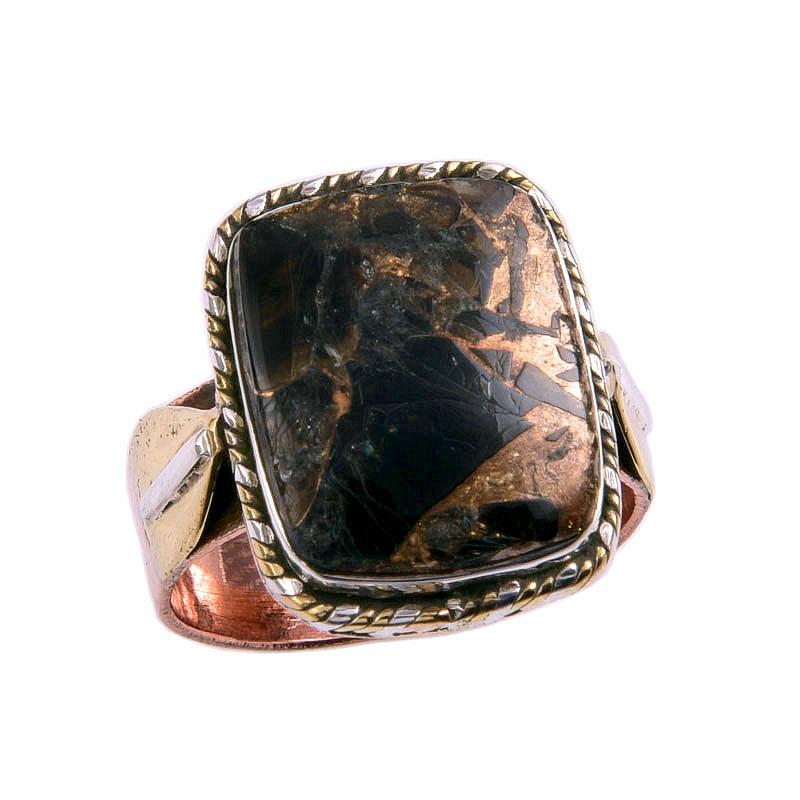 Natural Black Copper Turquoise TwoTone 925 Sterling Silver Jewelry Ring S.8 a5S21