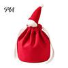 Holiday Goodie Bags for Kids Christmas Drawstring Gift with Santa Hat, Reusable Velvet Xmas Sacks, Festive Claus Pouches Candy Apple Treat Pouch