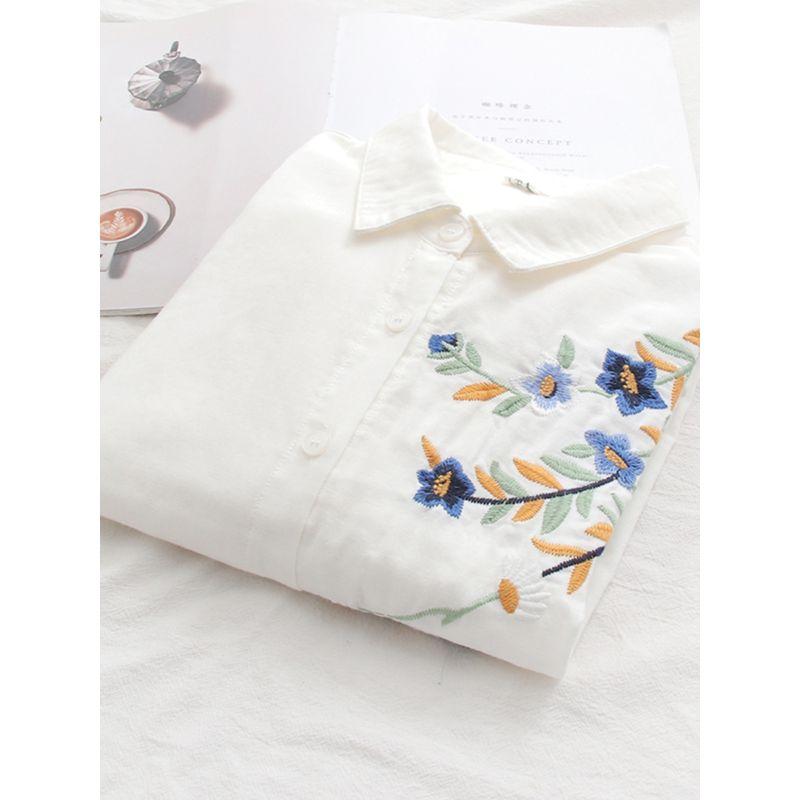Cartoon Flower Loose Double-Layer Cotton Yarn Long Sleeves Artsy