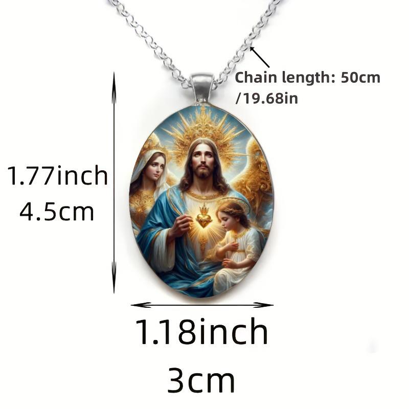 Un Pendentif Jésus Marie Chrétien Jésus Sacré-Cœur Amour Divin et Foi Pierre Précieuse Temps Pendentif Collier Adapté pour le Port Quotidien