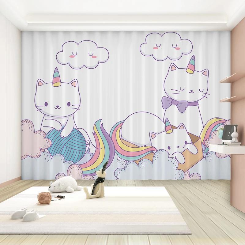 

Новые высокие затемняющие шторы для детской комнаты, затемняющие шторы с изображением милой кошки для девочек, спальни, кабинета, украшения, затемняющие шторы, 2 шт. W55 X H120cm X 2&Grommet Top