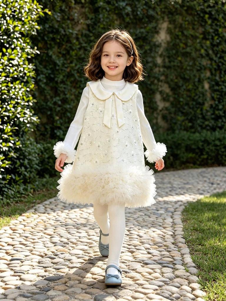 2026 Spring/Autumn Coco Style Girls' Puffy Skirt Princess Dress: Elegant Baby Banquet Attire