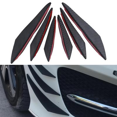 6-Piece Universal Rubber Front Bumper Lip Diffuser Fins, Automotive Carbon Fiber Spoiler Splitter Wings Protector Compatible with Multiple Car Models