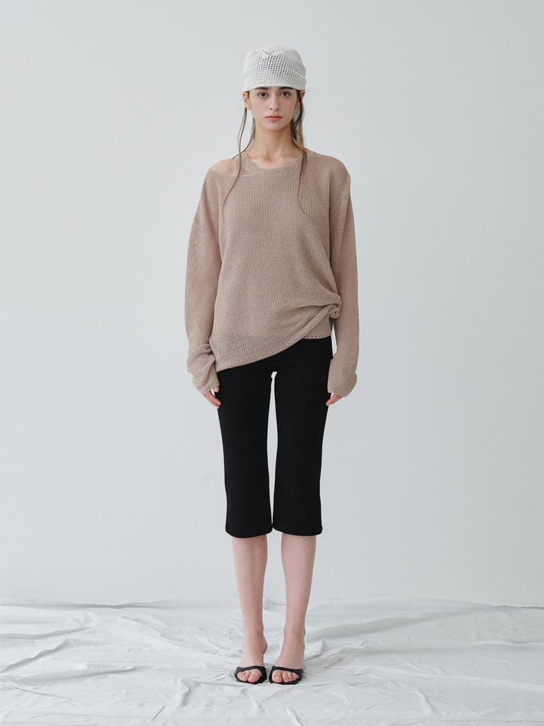 Reply Linen Long Sleeve Knit Top_Beige