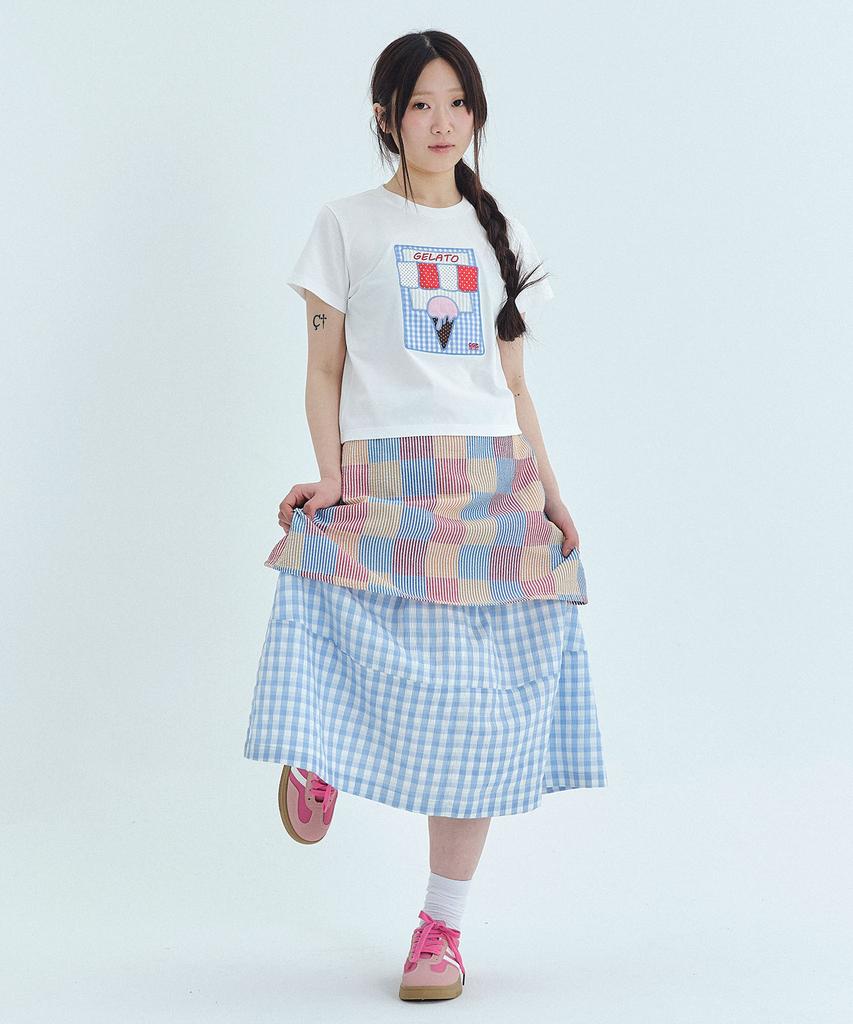Code Graphy (Women) Check Long Skirt - Sky Blue