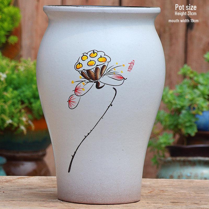 Retro Ceramic Tall Wide-Mouth Flower Pot: Tree Trunk Design for Bougainvillea, Hydrangea, and Roses.
