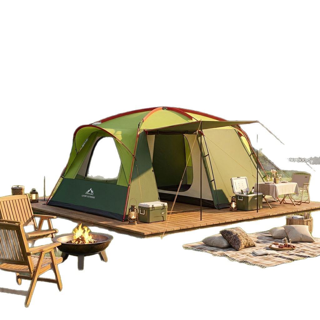 3-4 Person Double Layer Outdoor Tent: Large, Rainproof, Sun-Protected, Thickened for Camping & Home Use