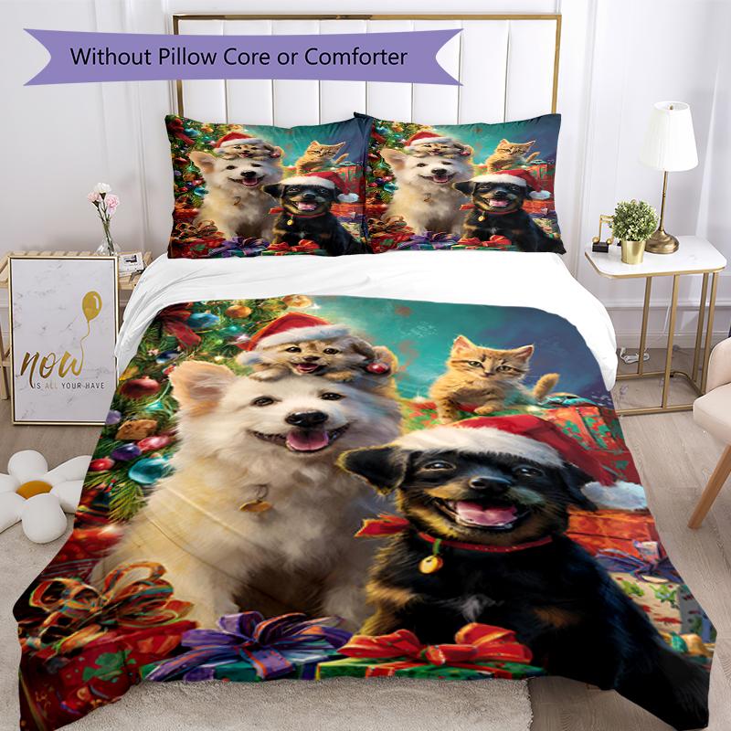 3pcs Christmas Dog Bedding Set Duvet Cover Closure Includes 1 Duvet Cover & 2 Pillowcases, Soft and Comfortable for All Seasons.