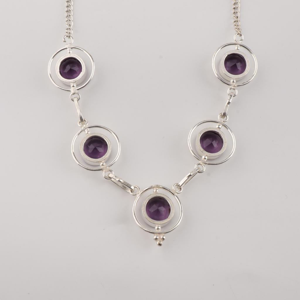 Amethyst Gemstone Silver Necklace, 925 Sterling Silver Amethyst Necklace, Partywear Women Necklace, February Birthstone Gift RN-2-9