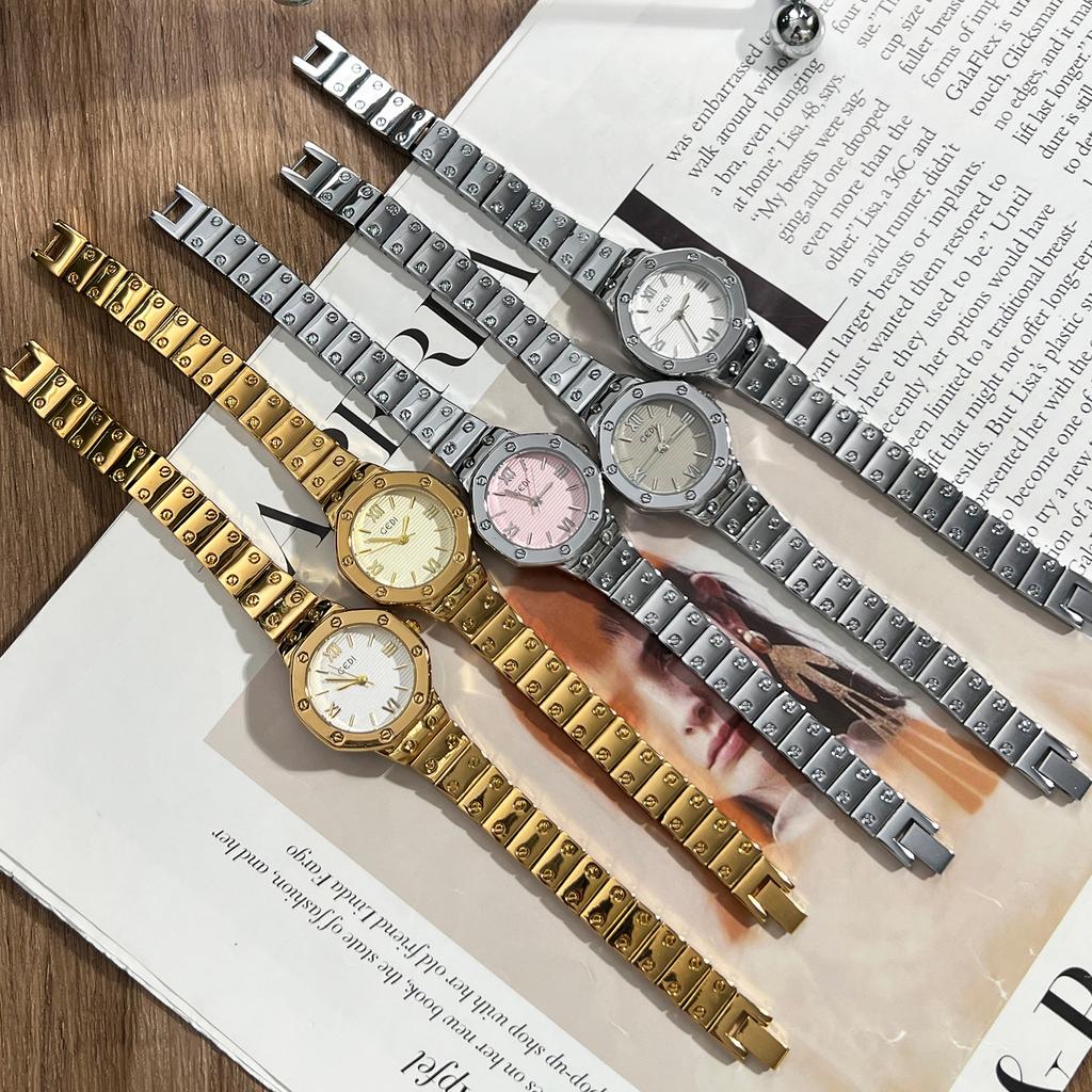 Medieval Multi-Color Octagonal Rivet Watch Women'S Retro Light Luxury Steel Belt Quartz Watch High-End Versatile Commuter Watch