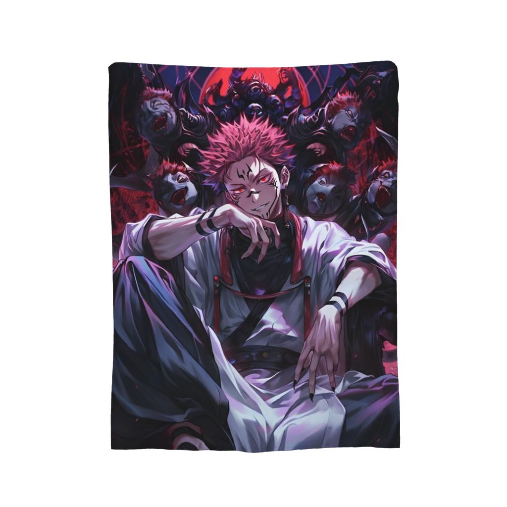 Ryomen Sukuna Velvet Throw Blanket Jujutsu Kaisen Anime Blanket for Sofa Travel Lightweight Bedspread,