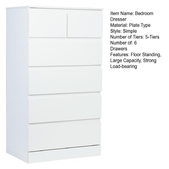 White Dresser Dresser, Bedroom & Chests of Drawers, Tall with Shelf Vertical Standing Chest 6 Wood Large for Closet,